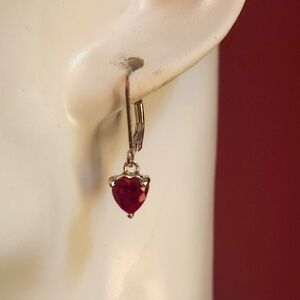 Sterling Silver Heart-Shaped Red Drop Earrings